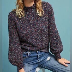 Anthropologie Seen Kept Worn confetti multicolored puff sleeve sweater size M